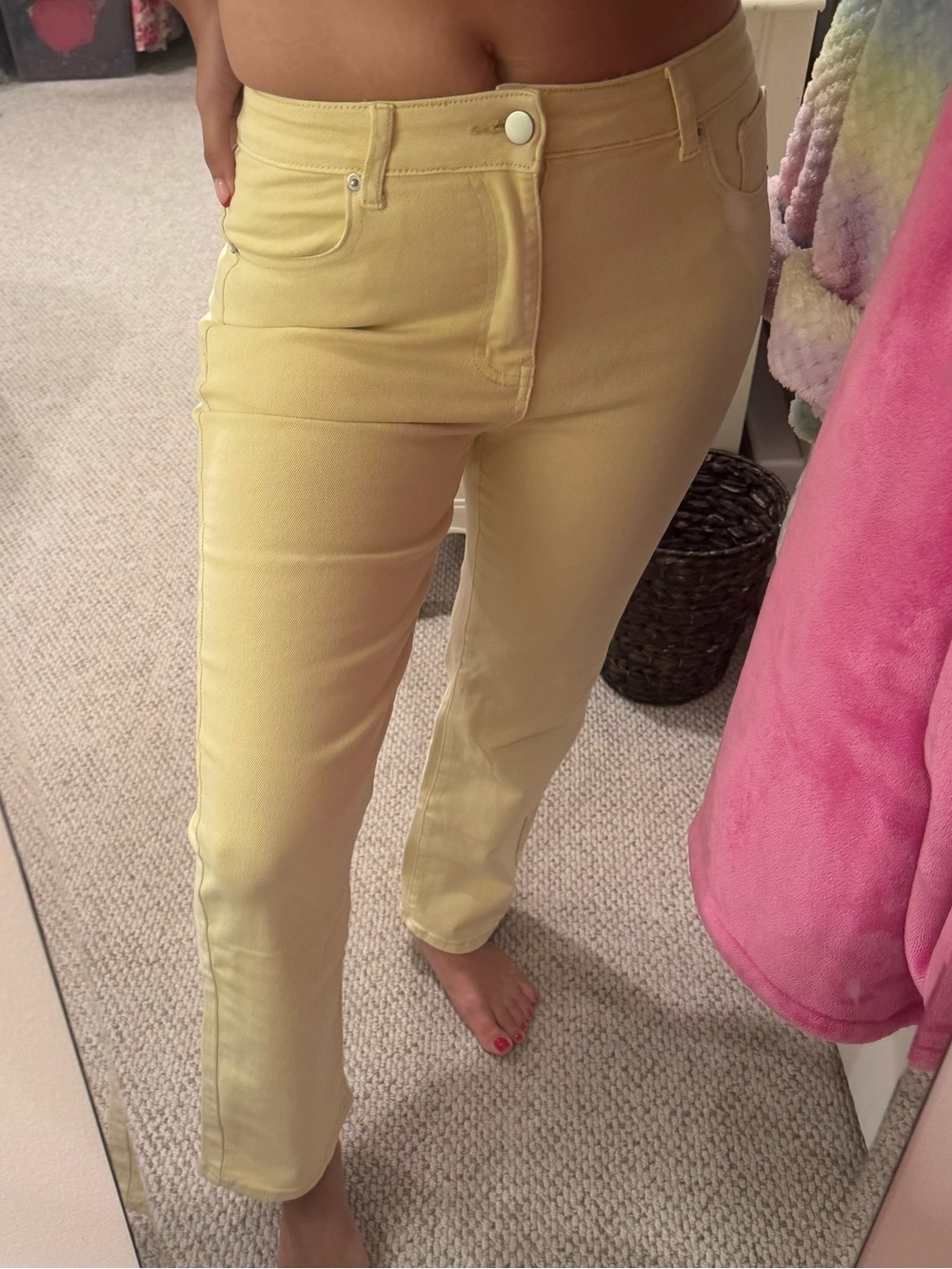 Pale Yellow High-Waist Straight Jeans